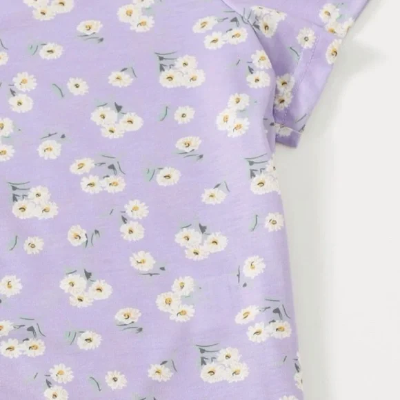 Lavender with White Ditsy Floral Design Button-Up Crop Top NWOT - Picture 13 of 13